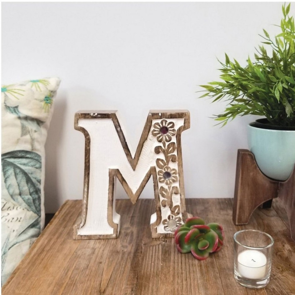 Albion Carved Wood M/W Letter Initial Home Decor - Picture 6 of 8